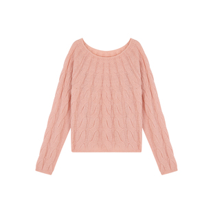 姜雯'蜜桃粉'温柔软糯甜美圆领麻花针织羊毛2025独特超好看毛衣女