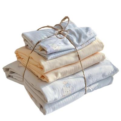 A类双层纱床上四件套纯棉全棉新款卡通床单件被套被罩宿舍三件套4