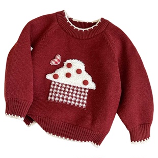 女童低领毛衣套头衫儿童加绒加厚内搭宽松打底上衣宝宝婴儿针织衫
