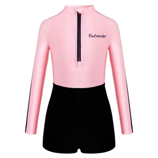 BE范德安联名新款儿童连体泳衣女童长袖短裤防晒游泳运动训练泳装