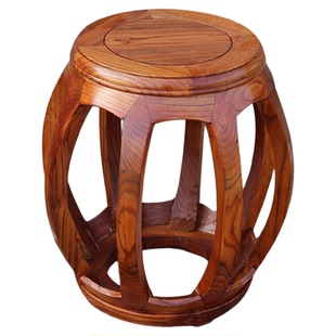 鼓凳 实木鼓墩绣墩 榆木梳妆换鞋凳 餐椅凳 中式明清仿古家具圆凳