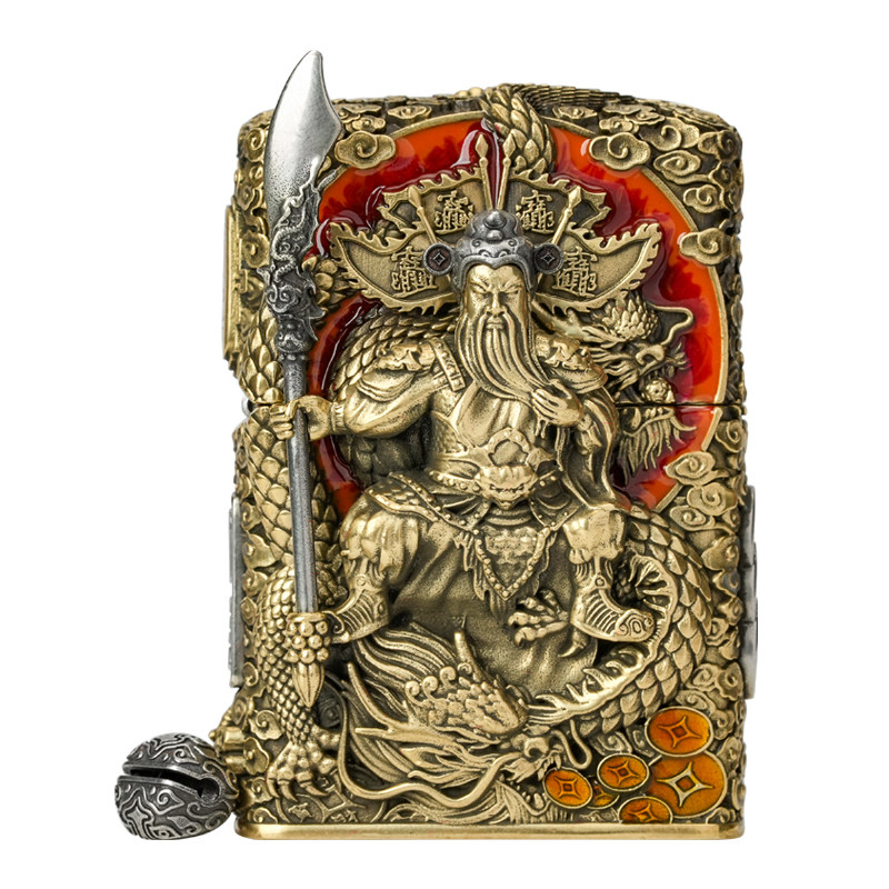 正品zippo打火机重甲机夜光财神关公贴章防风煤油机个性礼物男士