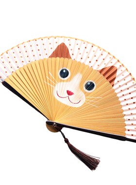 招财猫扇子女式中国可爱卡通古风
