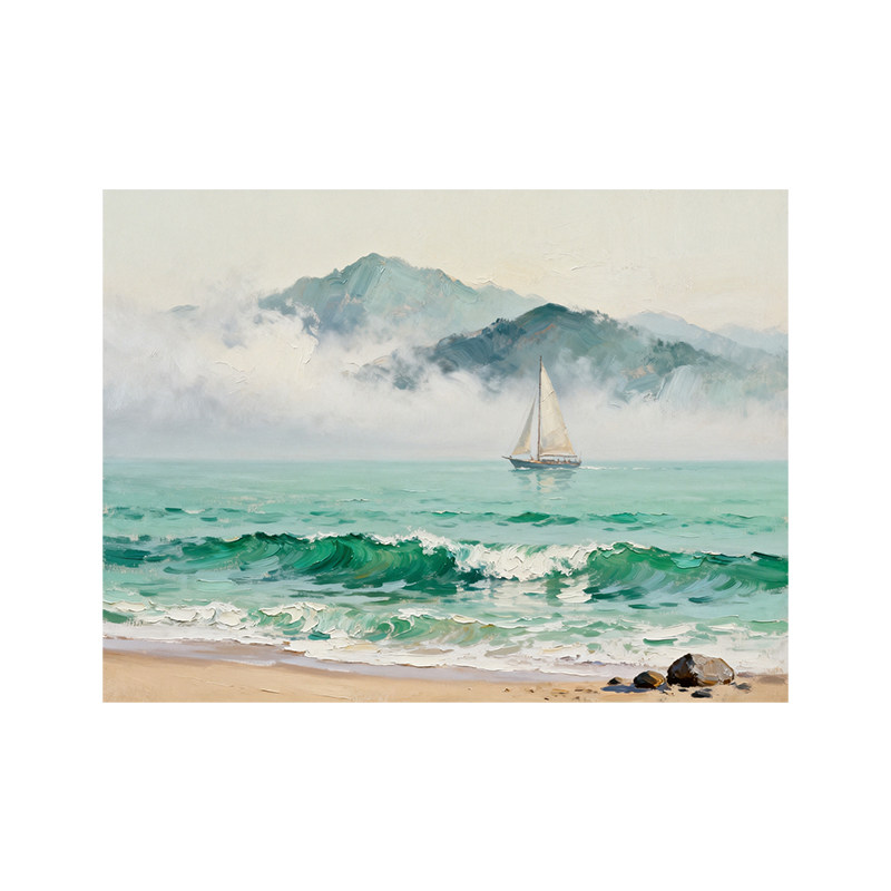 可班手绘油画海边帆船客厅装饰画