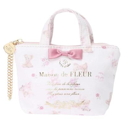 玫瑰日代 现货 Maison de fleur 小熊兔子蝴蝶结粉色缎面小包挂件