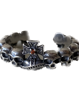 女925纯银甜酷爱心骷髅戒指