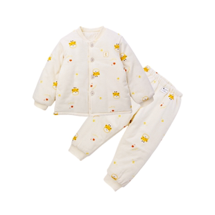 童泰秋冬新品婴幼儿薄棉对开居家服3-18个月男女宝宝棉衣棉裤套装