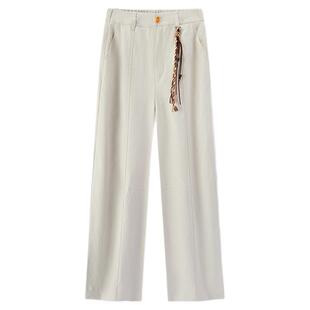 森马休闲裤女肌理长裤宽松2026新款弯刀裤微弹灰白色裤子韩里韩气