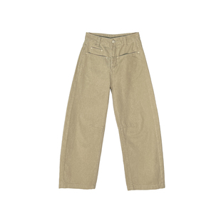 人生神裤！~设计感口袋弯刀牛仔裤女2026新款卡其色宽松阔腿长裤