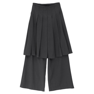 eihey诶嘿小众设计宽松叠穿阔腿裤拖地假两件西装百褶半身裙长裤