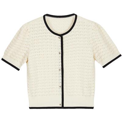 波西风/MSLAN醋丝撞色边针织开衫