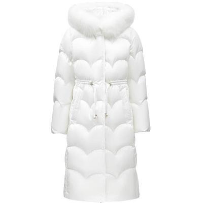 ONLY连帽毛领收腰长款羽绒服