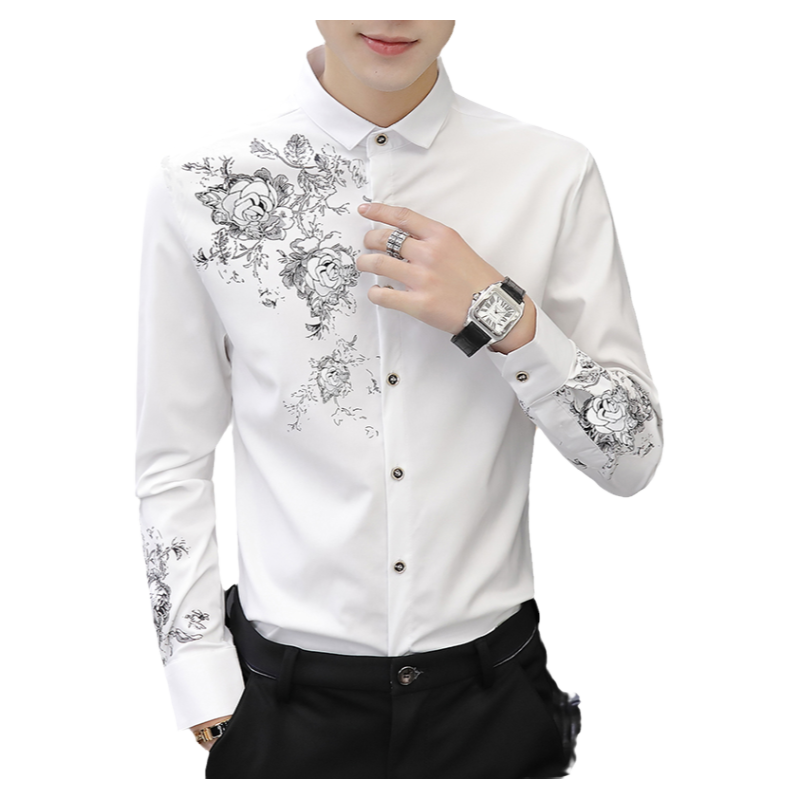 春季长袖衬衫男士韩版潮流帅气白衬衣修身上衣服休闲百搭春装寸衫