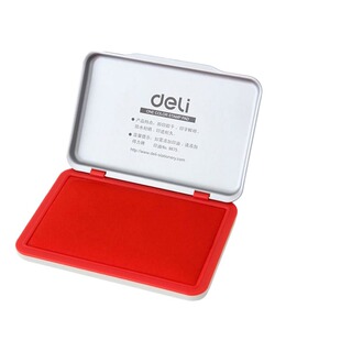 得力印台红色印泥水性印油印章速干财务会计办公用品盖章大容量金属壳印章盒大号方形按手印小号便携印台印泥