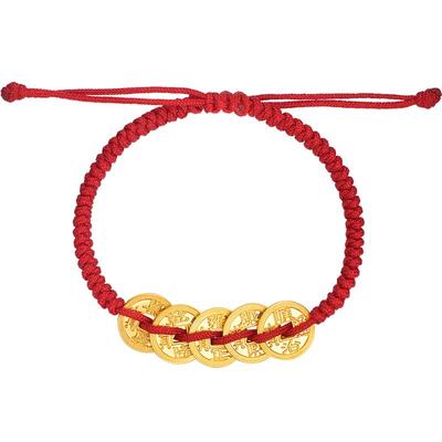 明牌珠宝黄金五帝钱手链