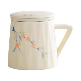 简约陶瓷手绘泡茶杯茶水分离带盖过滤杯子个人专用办公杯礼品定制