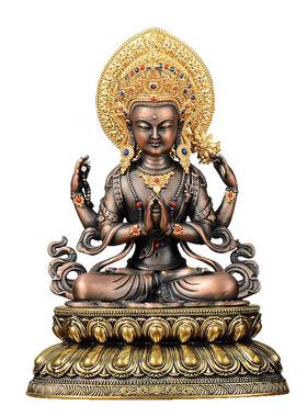 客厅工艺摆件铜鎏金雕花双层莲座