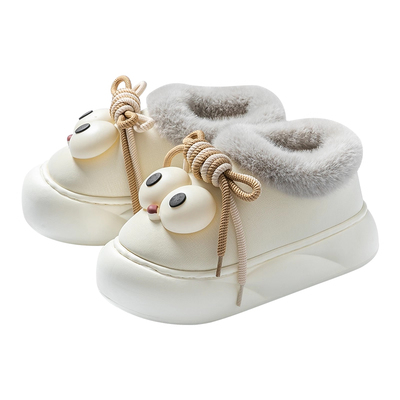 卡通大眼保暖棉鞋女通勤防水防滑