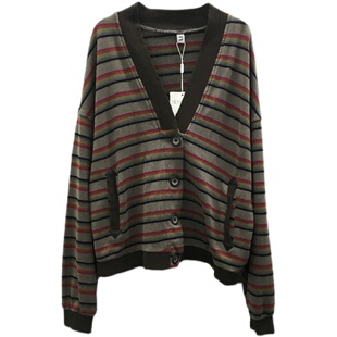 TYJR 早春新款2022韩版宽松百搭V领长袖条纹开衫卫衣女外套212241