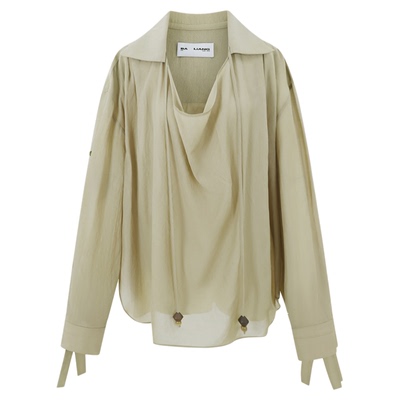 BALIANG「捌樑」枳'twig'兰精天丝混纺薄纱透感燕尾荡领长袖衬衫