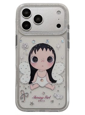 jze日韩ins透明闪钻白蝴蝶小玉适用苹果17ProMax手机壳带链条iphone15新款16pro女款17pro超好看14防摔手机套