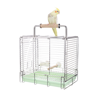 鹦鹉外出笼304不锈钢鸟笼子运输便携折叠笼外出手提笼优嗖外带笼