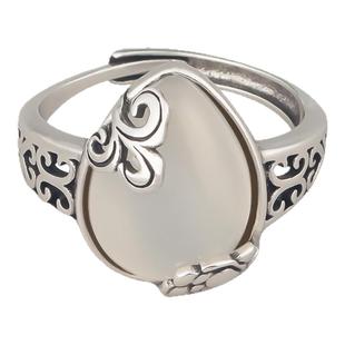 牡丹花玛瑙水滴戒指女款精致镂空新中式民族风活口可调节食指指环