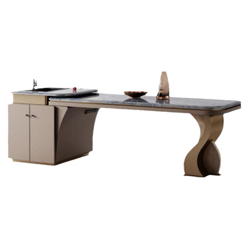 诚骏意式高级岛台餐桌一体可定制多功能开放式厨房大理石倒台餐桌