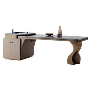 诚骏意式高级岛台餐桌一体可定制多功能开放式厨房大理石倒台餐桌