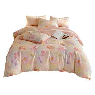 A类新款加厚纯棉磨毛被套单件全棉被罩床单人四件套粉色冬天被单4