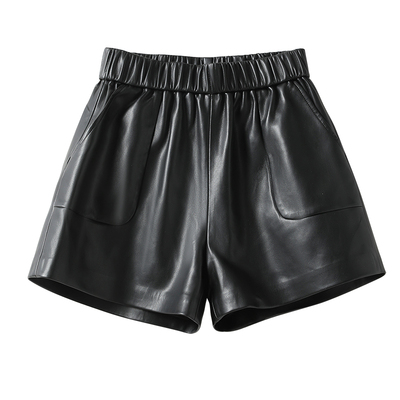 真皮皮短裤女高腰绵羊皮a阔腿裤