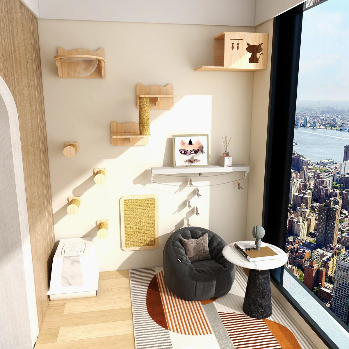 猫爬架墙壁式壁挂式猫墙上猫爬架不占地猫墙壁跳台太空舱实木猫窝