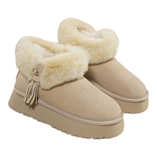 F21獭兔毛牛皮雪地靴女款2026新款冬季加绒加厚保暖真皮东北棉鞋