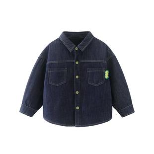 【防褪色】齐齐熊宝宝加绒衬衫男童牛仔衬衣儿童加厚外套长袖上衣