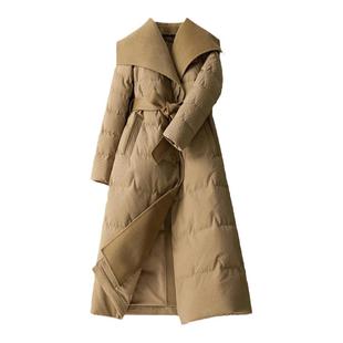 BXV大翻领羽绒服女中长款2025冬新款简约绵羊毛保暖加厚羽绒外套