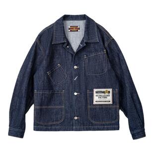 马登工装 美式复古四袋牛仔夹克翻领丹宁阿美咔叽多口袋外套男春