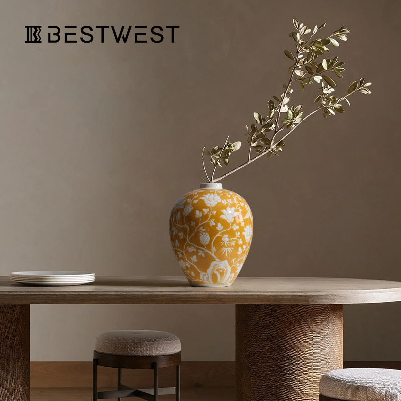 陶瓷花瓶高级感青花瓷复古摆件客厅插花创意鲜花中式餐桌干花陶罐