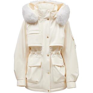 【鹅绒服】ONLY冬季 户外工装风狐狸毛领宽松显瘦收腰派克羽绒服