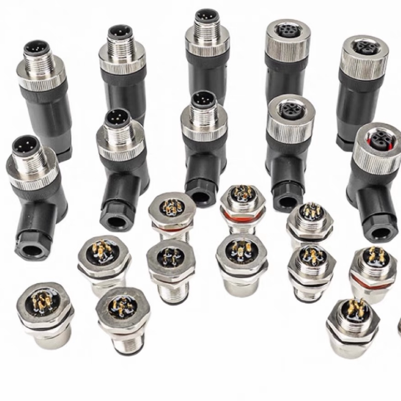 M12连接器航空插头4芯5芯8P12P公母接头镀金免焊螺丝压接防水IP67