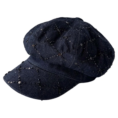 2026秋冬新品手工串珠时尚牛仔八角帽加大云朵版型画家帽贝雷帽潮