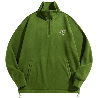 太平鸟男装摇粒绒保暖半拉链开襟卫衣冬季精美刺绣图案上衣