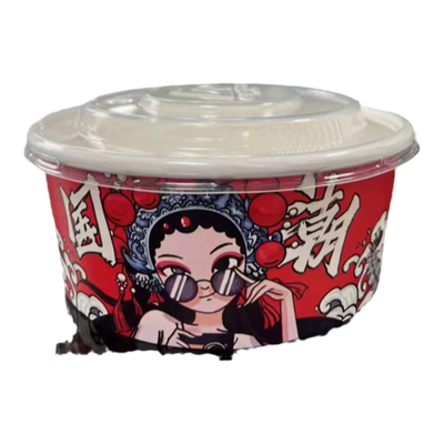 加厚国潮打包盒碗富强圆形牛皮纸