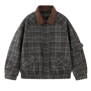 迈特优巴恩风复古老钱毛呢羽绒服男女2025新款撞色格纹保暖短外套