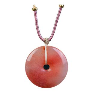 精品金丝玉桃花酿平安扣吊坠女马粉芙蓉石项链挂坠本命年礼物