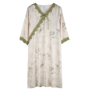 轩靓新中式睡裙女夏季薄款冰丝睡衣妈妈仿真丝绸家居服大码连衣裙