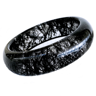 精品天然黑发晶手镯顺发钛晶花女贵妃镯黑水晶透镯子手排手链手串