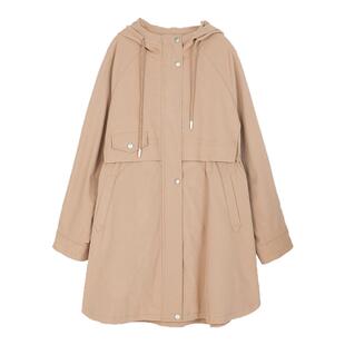 SANI商场同款高级感气质插肩袖收腰中长款风衣女连帽外套2025秋冬