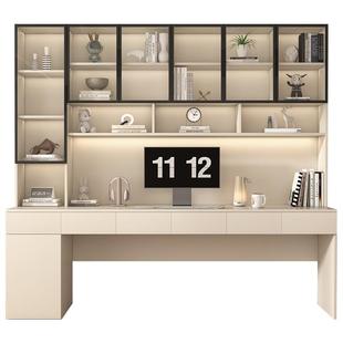 书桌书架一体桌组合轻奢现代写字桌实木办公桌家用双人台式电脑桌