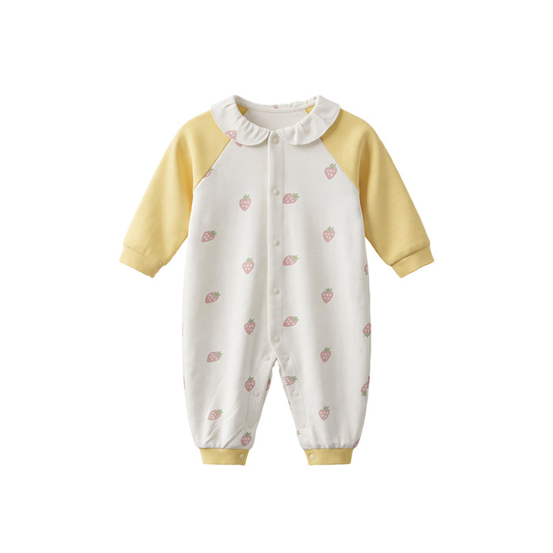 时尚小熊婴儿连体衣双层纯棉a类可爱外出哈衣长袖爬服女宝衣服秋