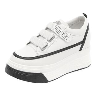 内增高小白鞋女魔术贴时尚厚底真皮经典小个子女鞋显脚小休闲潮鞋